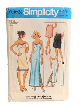 Simplicity 7069 Sewing Pattern Miss Size 10 Stretch Knit Slips Nightgown